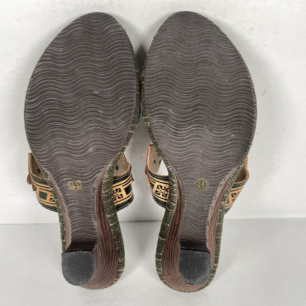 Spring Step Savory Shoes Womens Size 41 Green Leather Slide Heels Floral Slip On - Picture 10 of 10